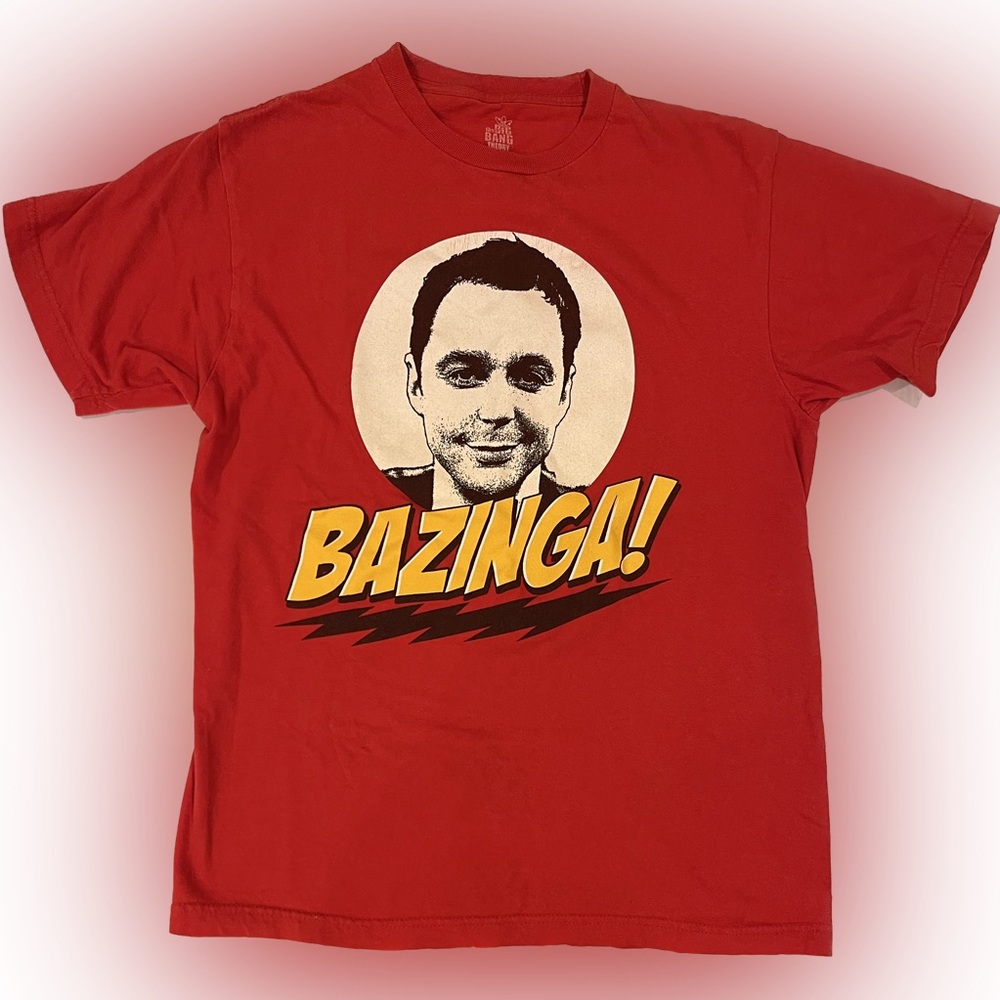 Big Bang Theory Bazinga! Graphic T-Shirt Red Short Sleeve TV Sheldon Men's M